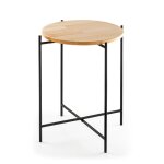 Bout de canap� avec plateau rond en m�tal h56 cm - effet bois et noir