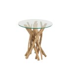Bout de canap� rond en teck et verre d50