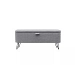 Bout de lit avec coffre de rangement et pieds en métal - gris clair Bout de lit avec coffre de rangement et pieds en métal - gris clair
