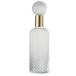 Bouteille deco avec bouchon verre relief transparent et dor 37 cm