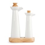 Bouteilles huile et vinaigre blanches en porcelaine