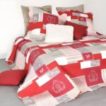 Boutis et taies avec imprim patchwork romantique polyester rouge