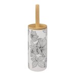 Brosse wc � l'esprit floral c�ramique / bois blanc � 10. 5x38 cm