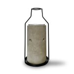 Brle parfum en mtal vase noir et ciment gris mat - h18, 5 cm