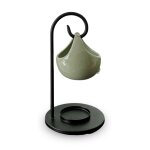 Brleur inspiration en mtal noir et cramique vert - h19 cm
