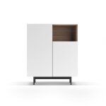 Buffet 1 niche en mlamin noyer et blanc pieds graphite 110x90x34 cm