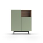 Buffet 1 niche en mlamin noyer et vert pieds graphite 110x90x34 cm