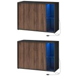 Buffets lots de 2 avec clairage noyer naturel
