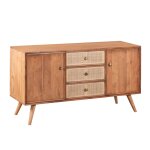 Buffet 2 portes 3 tiroirs en acacia finition teint teck avec plaquag