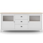 Buffet 2 portes 3 tiroirs en bois massif blanc 180 cm