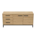 Buffet 2 portes et 3 tiroirs dcor chne et noir mat