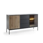 Buffet 2 portes 3 tiroirs avec led intgres noir et chne 154x83 cm