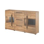 Buffet 2 portes 3 tiroirs avec led stratifis beige