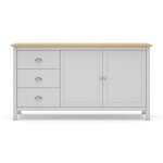 Buffet 2 portes, 3 tiroirs en pin massif blanc et plateau chne
