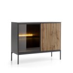 Buffet 2 portes avec led intgres noir et chne 104x83 cm