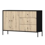 Buffet 2 portes noir / aspect chne artisan 150 cm