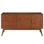 Buffet 2 portes 2 tiroirs en bois massif, brun fonc
