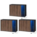 Buffets lots de 3 avec clairage noyer naturel