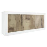Buffet 3 portes finition blanc laqu et aspect bois antik