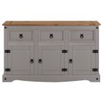 Buffet 3 tiroirs 3 portes en bois massif, gris / brun Buffet 3 tiroirs 3 portes en bois massif, gris / brun