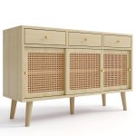 Buffet avec 3 tiroirs et 3 portes coulissantes tissage rotin