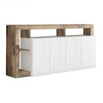 Buffet 4 portes blanc laqué encadrement niches aspect bois antik Buffet 4 portes blanc laqué encadrement niches aspect bois antik
