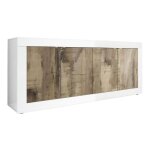 Buffet 4 portes finition blanc laqué et aspect bois antik Buffet 4 portes finition blanc laqué et aspect bois antik