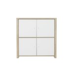 Buffet 4 portes l100 cm - effet blanc et bois Buffet 4 portes l100 cm - effet blanc et bois