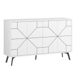 Buffet bas 123cm bois motif géométrique blanc Buffet bas 123cm bois motif géométrique blanc
