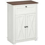 Buffet bas 2 portes multi - rangement style rural chic blanc aspect bois