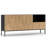 Buffet bas 2 portes ouverture par pression l180cm effet bois et noir Buffet bas 2 portes ouverture par pression l180cm effet bois et noir