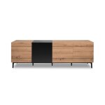 Buffet bas 4 portes l200 cm - décor bois et noir Buffet bas 4 portes l200 cm - décor bois et noir