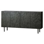 Buffet bas 4 portes sculptes en bois et mtal noir 160x40x83cm