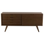 Buffet bas 4 tiroirs 1 porte l145cm effet bois foncé Buffet bas 4 tiroirs 1 porte l145cm effet bois foncé