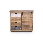 Buffet bas en bois de manguier et métal 1 porte coulissante 4 tiroirs Buffet bas en bois de manguier et métal 1 porte coulissante 4 tiroirs