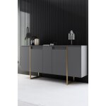 Buffet bas l160cm mtal or et bois anthracite