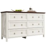 Buffet blanc elegant et effet bois noyer 6 tiroirs 137 * 40cm