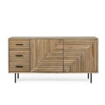 Buffet en bois de manguier 2 portes 3 tiroirs pieds mtal noir l160