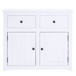 Buffet en bois massif, 2 portes 2 tiroirs, blanc