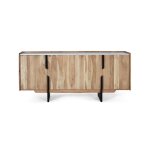 Buffet contemporain en bois d'acacia avec plateau en marbre