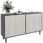 Buffet cuisine 2 placards panneaux de fibres noir et aspect bois gris