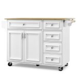 Buffet de cuisine blanc avec plan de travail bois et tiroirs