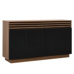 Buffet design bois et noir brillant avec fa�ade � lattes