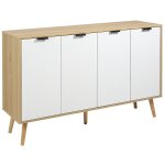 Buffet design scandinave 4 portes motif chevrons 2 tagres blanc bois