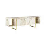 Buffet effet bois 220x41h86 cm blanc brillant, noyer