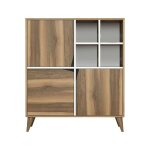 Buffet effet bois beige, blanc 100x30 h115 cm