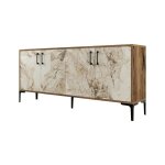 Buffet effet bois beige, marbre blanc 180x35 cm Buffet effet bois beige, marbre blanc 180x35 cm