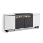 Buffet effet bois blanc et noir 200x35x87cm chemin�e effet feu