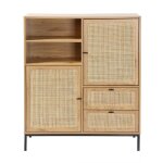 Buffet effet bois avec fa�ades en rotin naturel - h120 x l100 cm