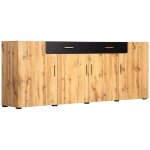 Buffet effet bois et noir 4 portes 2 tiroirs poignes dors